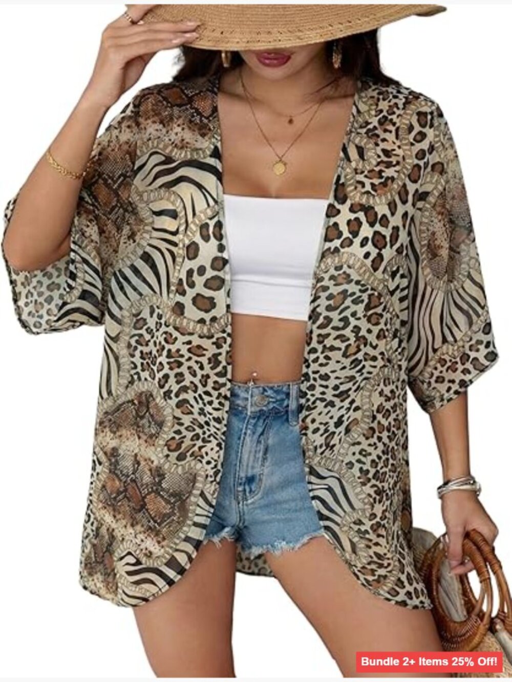 XL Loose Fit Chiffon Kimono Cardigan Beach Cover Up Floral Print